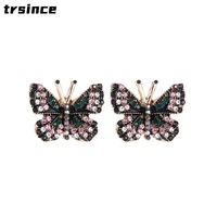 luxury refinement butterfly earrings colorful rhinestone designer luxury jewelry female temperament earring for women