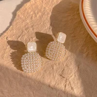 korea senior geometric square hanging stud earrings for women fashion white imitation pearl heart earring party jewelry gift