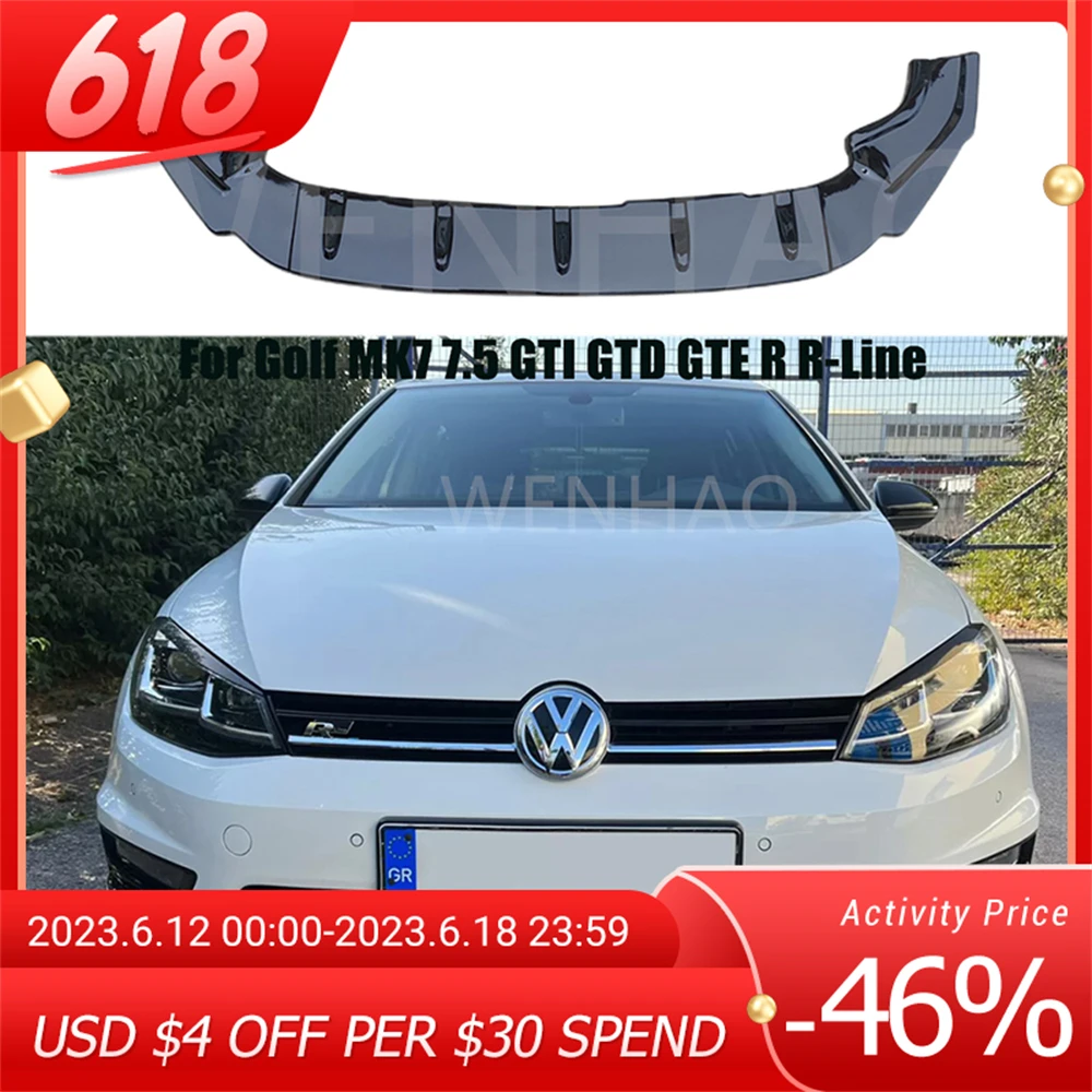 3Pcs Maxton Style Front Bumper Splitter For Volkawagen Golf MK7 MK7.5 R GTI GTD R-Line 2012-2019 Lip Spoiler Diffuser Body Kit