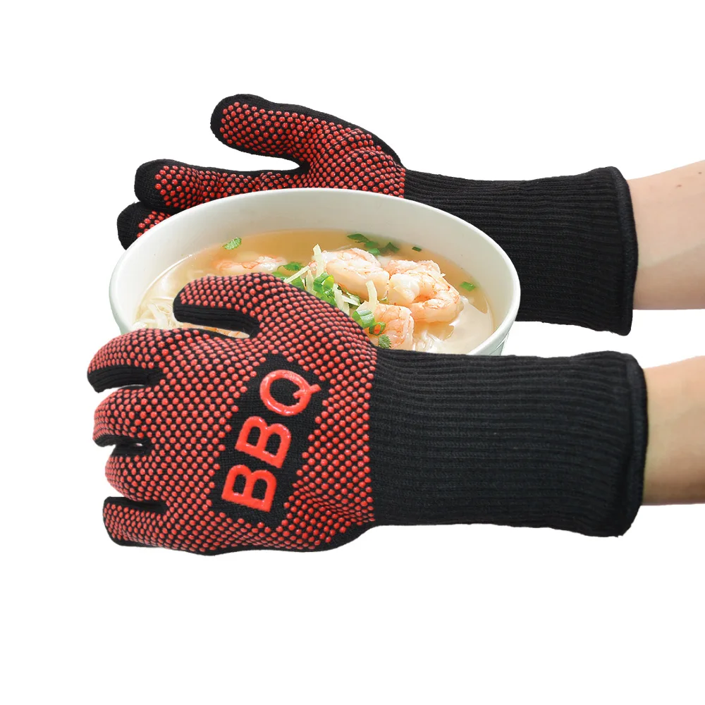 

High Temperature Resistance Oven BBQ Gloves Mitts 500 800 Degrees Fireproof Barbecue Heat Insulation Microwave Oven Gloves 2021