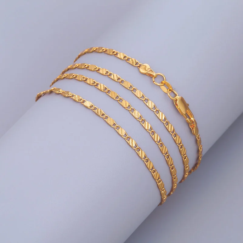 

New 18K Gold Plated Necklace 2MM Flat Chain 4D Chain Charm Necklace Ladies Men's Fashion Wedding Party Jewelry