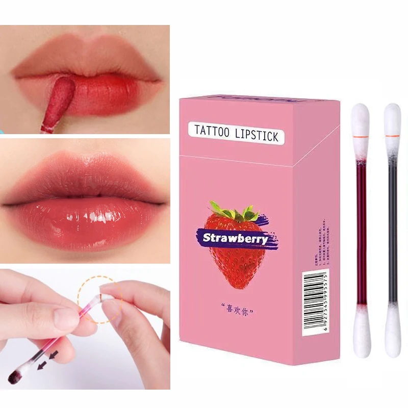 

Cotton Swab Lipstick 20pcs/box Microbrush Long Lasting Waterproof Disposable PortableLip Gloss Makeup Lip Tint Cosmetic Set