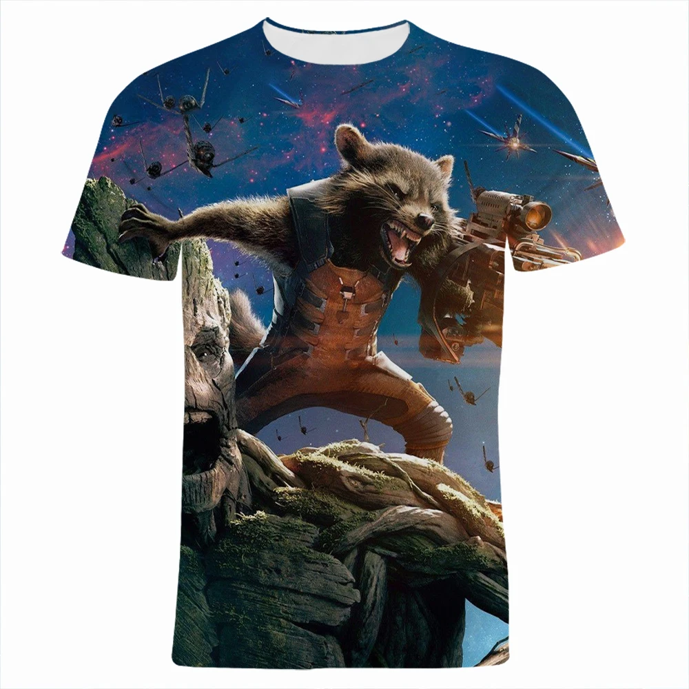 Модная Летняя мужская футболка с 3D-принтом ракеты енота Грут круглым вырезом и
