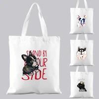 2022 hot sale basic shopping bag handbag casual travel shoulder commuter trendy cool dog pattern printed canvas storage tote bag