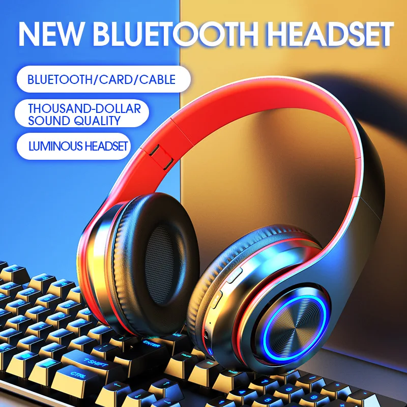 

B39 Headset Wireless Bluetooth Headset Colorful Luminous Card-Inserting Game Music Sports Support Mobile Phone Computer