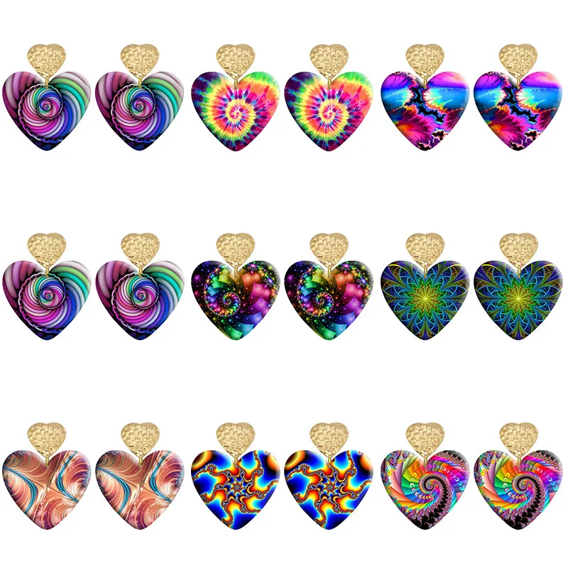 

Fractal Graph Love Acrylic Heart Hook Earrings For Women Piercing Ear Drop Dangle Jewelry R1720