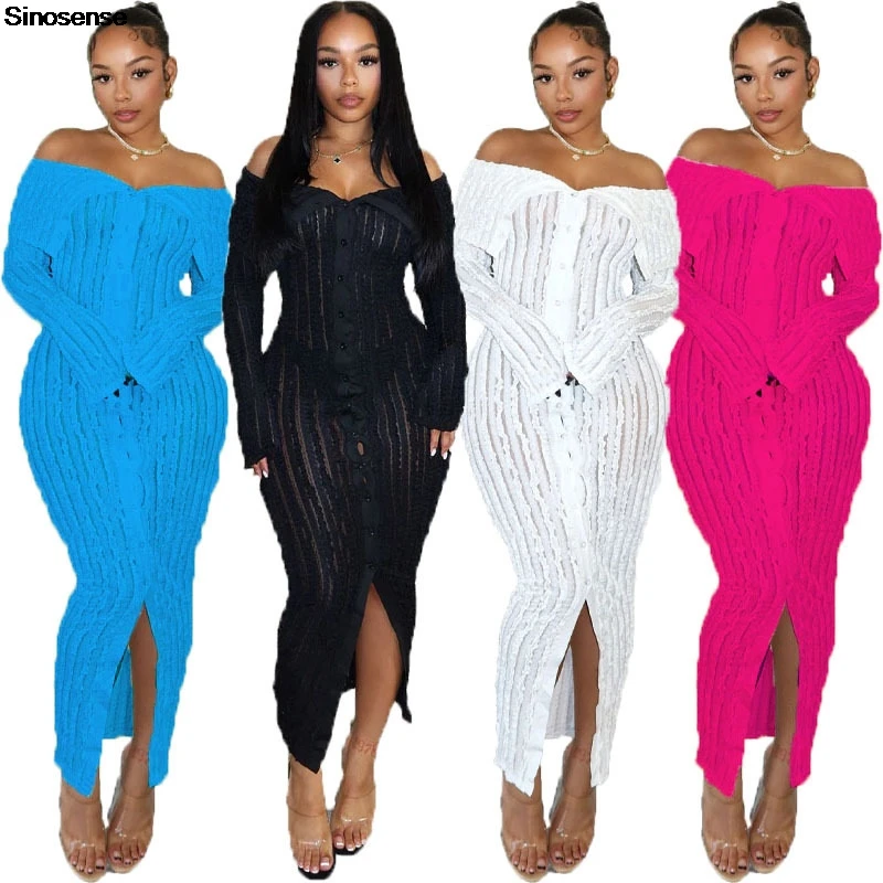 Женское облегающее Платье макси с открытыми плечами длинным рукавом и