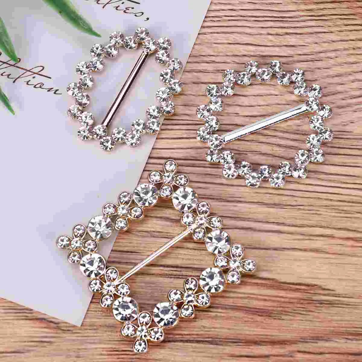 3 Pcs Rhinestone Rings Pearl Rhinestone Clothing Corner Knotted Buckle Accessories Dress Decorative T-shirt