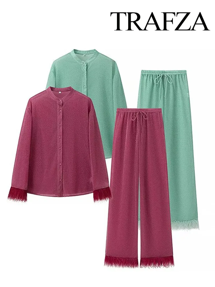 Брюки женские нишевые однотонные с длинным рукавом и поясом на резинке