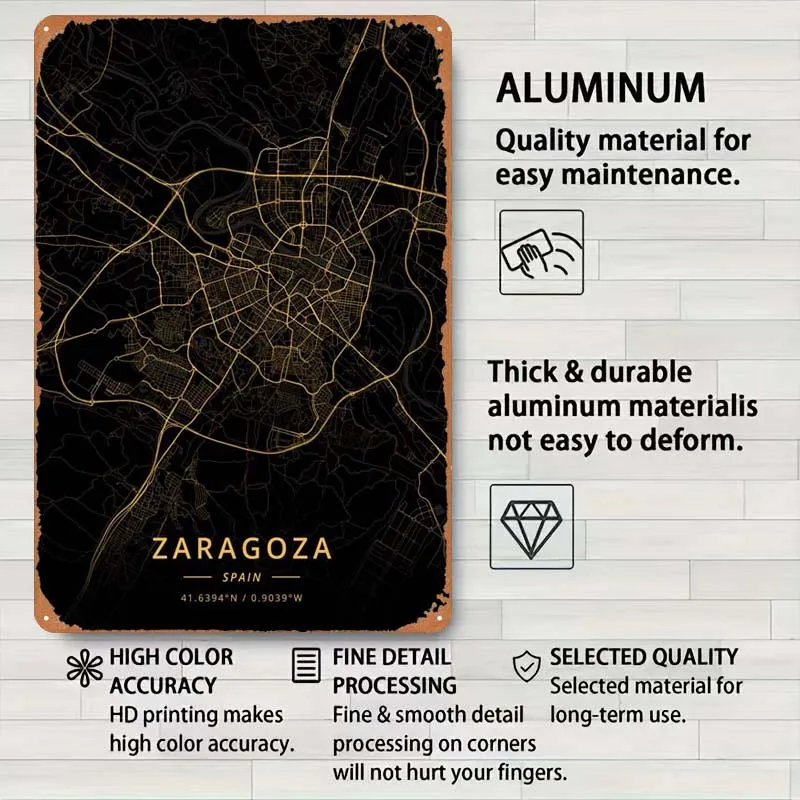 Zaragoza карта Испании металлический плакат украшение для дома металлическое