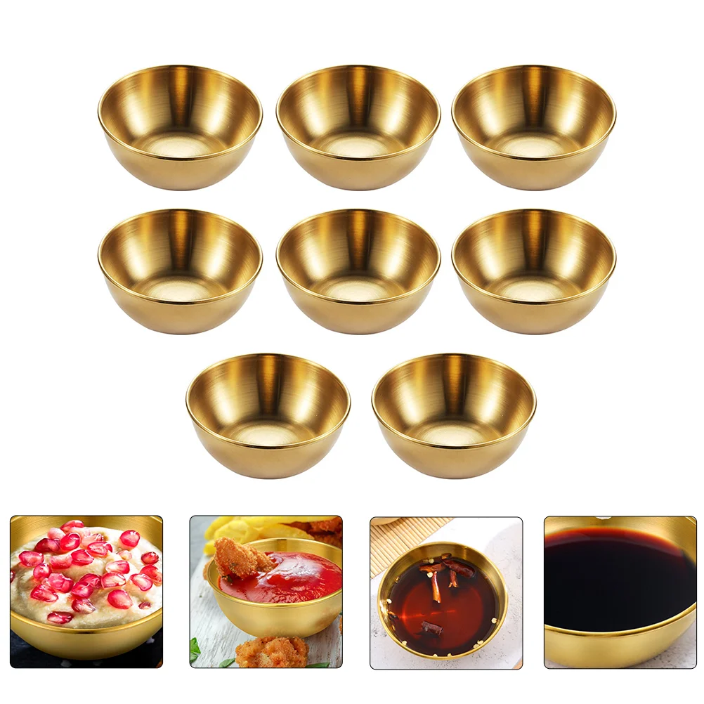 

1 Set 8Pcs Stainless Steel Practical Seasoning Plates Flatware Trays (Golden)