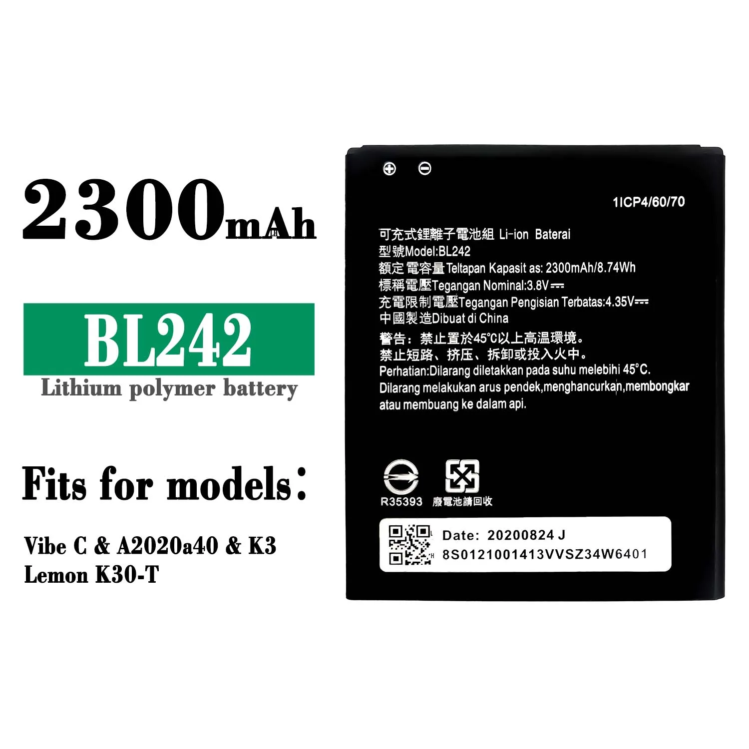 

BL 242 BL242 Battery For lenovo K3 K30-W K30-T A6000 A3860 A3580 A3900 A6010 A6010 Plus Mobile Phone Batteries