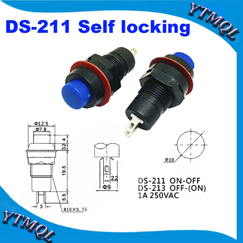 10 шт. DS-211 DS-213 кнопочный переключатель мм Sesaat/Diri Penguncian Tombol Bulat Switch DS211 DS213 Miniatur