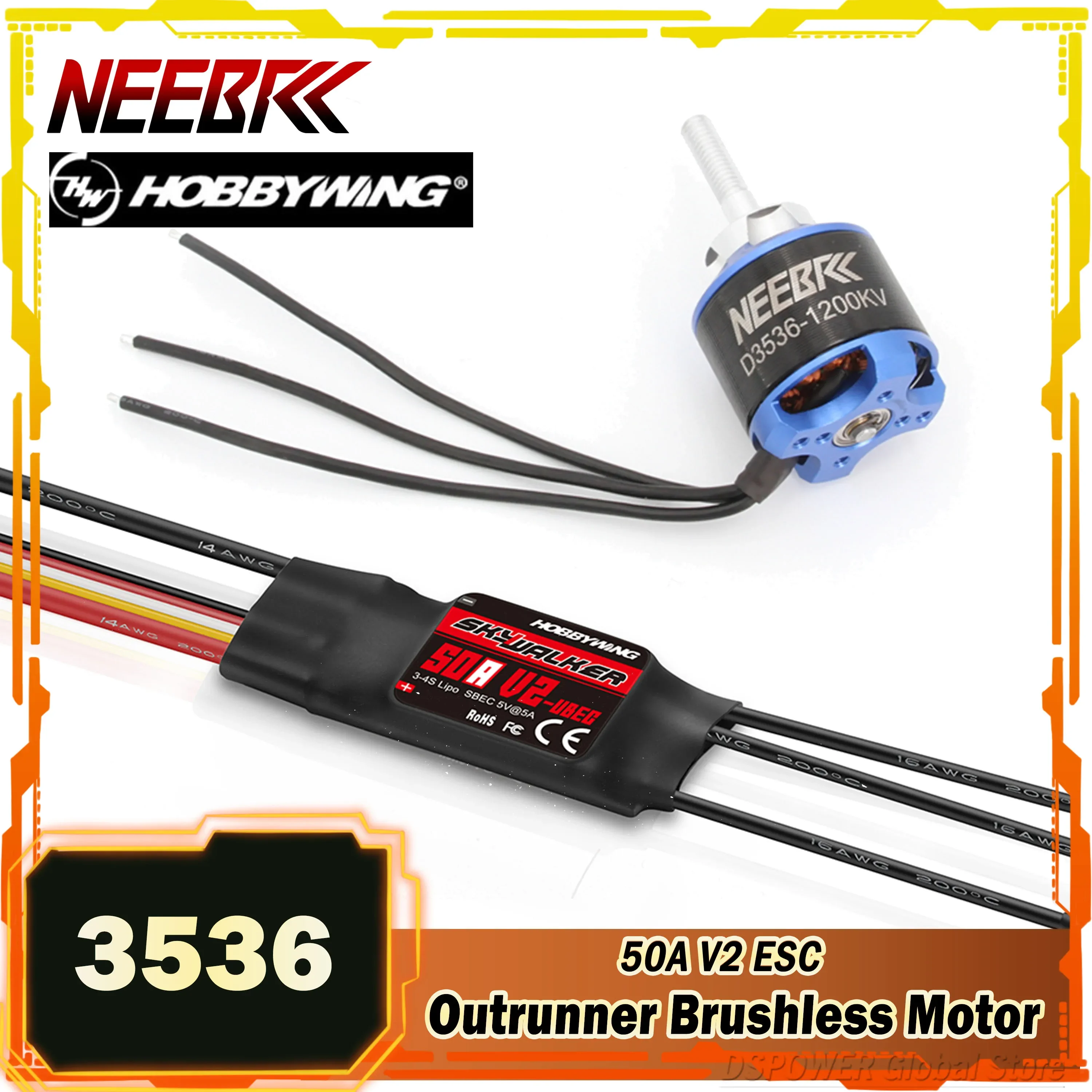 NEEBRC 3536 1200KV RC FPV Бесщеточный двигатель 2-4S с 50A ESC Регулятор скорости для фотографий