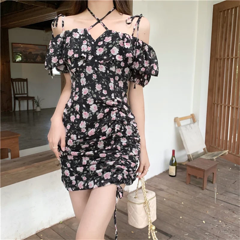 

Sweet Short Party Dress Women Chic Floral Print Sleeveless Slim Sexy Korean Fashion Mini Dress Kawaill Club Summer Dress 2022