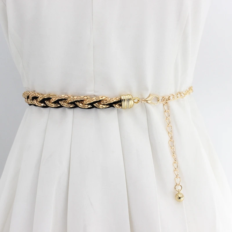 

Women's Pearl Beaded Waist Chain Metal Thin Slim Body Belt Waist Belts Girls Female Fashion Dress Decoration Waistband