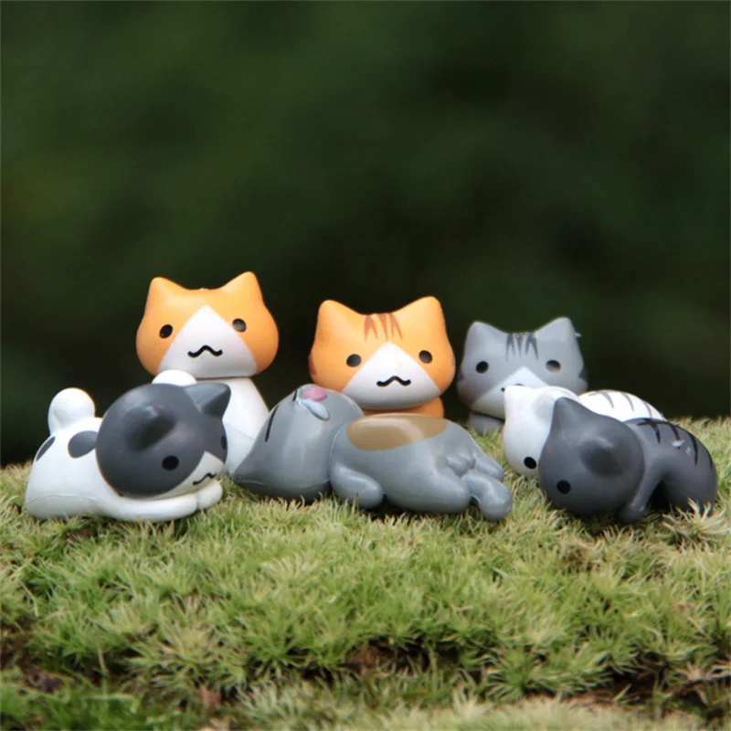 

6pcs Mini Cats Dolls Kitten Figurines Micro Landscape Garden Moss Bonsai Ornaments Crafts Miniatures Kittens Home Desktop Decor