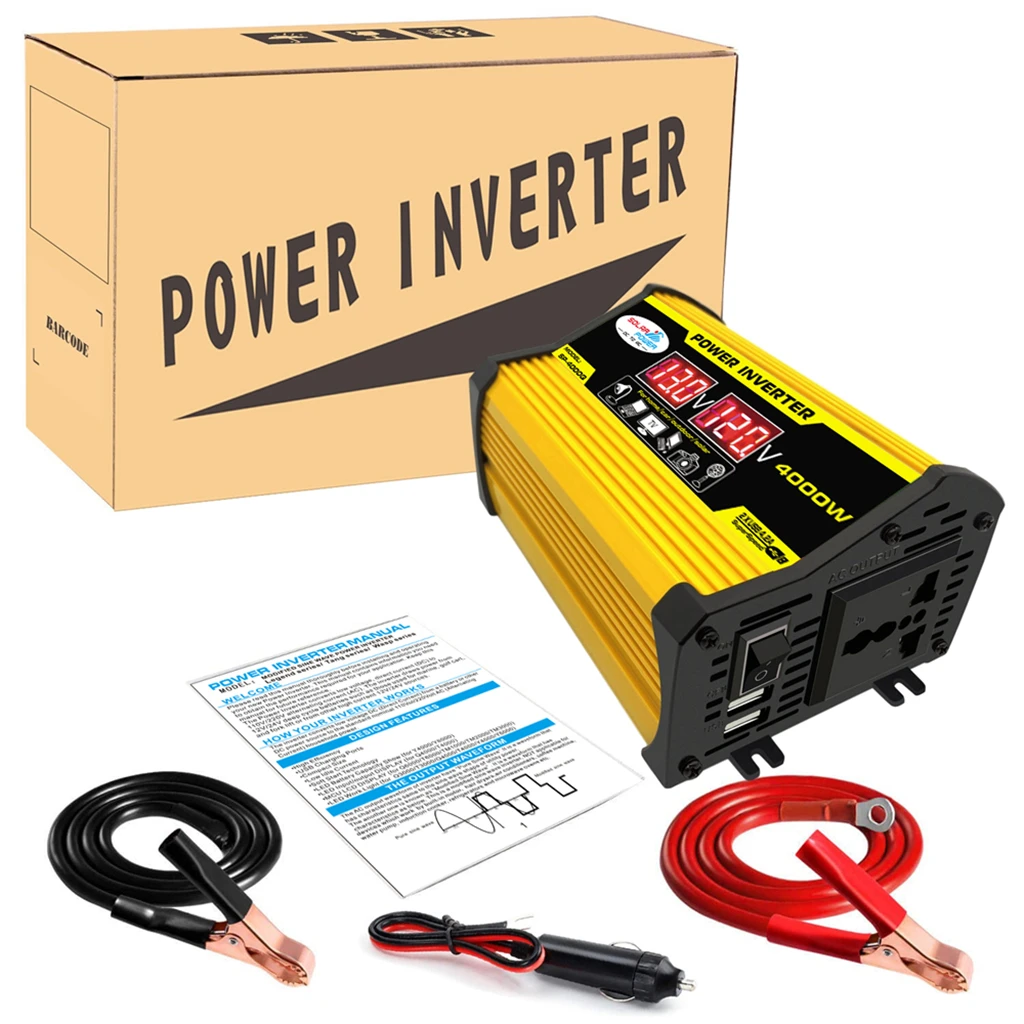 4000w car power inverter 12v to 220v110v converter for home power phone charger laptop charging emergency power free global shipping
