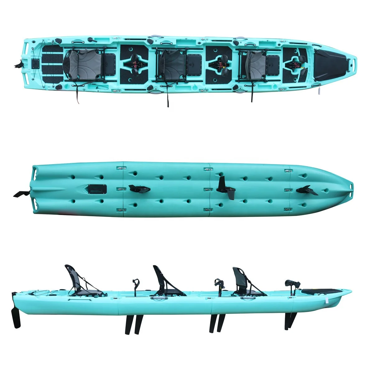Фото Модульный педальный рыболовный каяк из HDPE-пластика, 18,6 футов, 4-секционный, разборный, легко устанавливается и транспортируется, новый дизайн №1