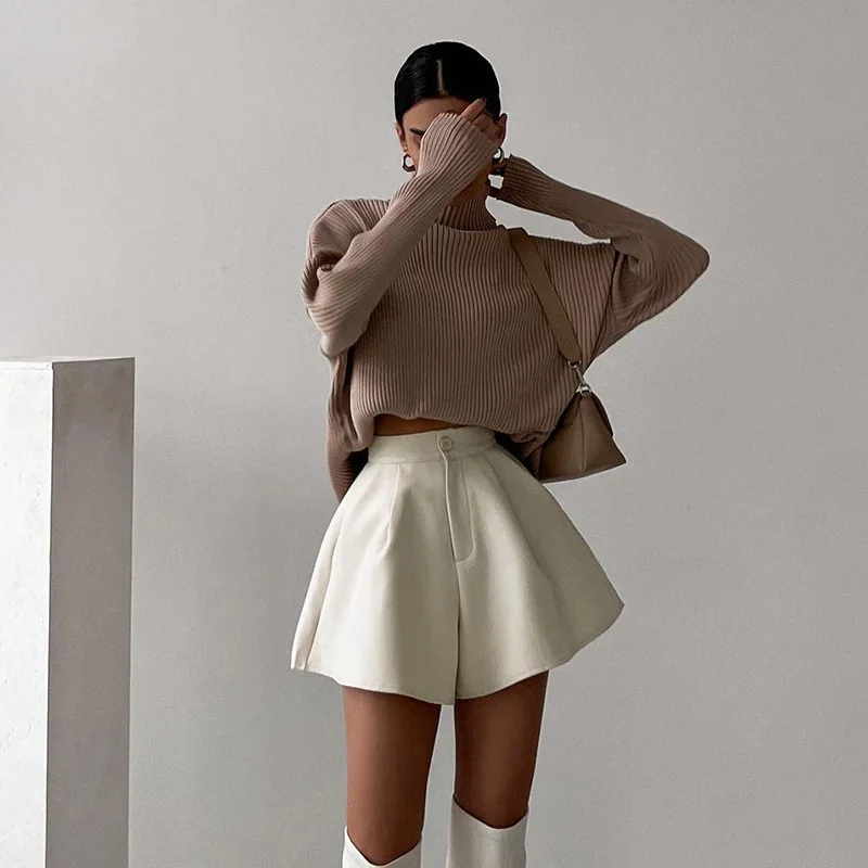 High Waist Loose Wide-leg Shorts Women A-line Casual Commuting Trouser Button Pocket Vintage All-match Flare Short Pants