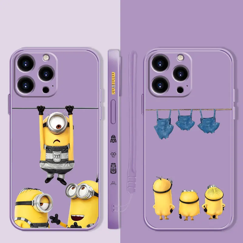 

Liquid Phone Case For Apple iPhone 14 13 12 11 Pro Max 13 12 Mini XS XR X 7 8 6 6S Plus Minions See Clothes Bob Stuart Kevin