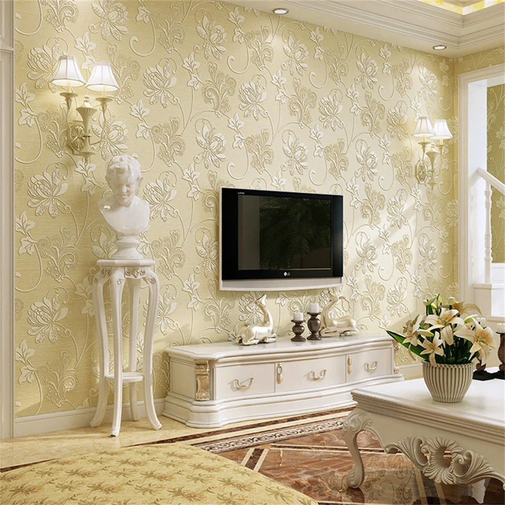 

53cmx100cm Pastoral Wallpaper Self-adhesive Non-woven 3D Wall Stickers Indoor Relief Bedroom Living Room Tv Background Film