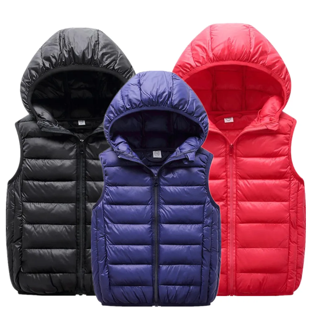 

Teenagers Children Warm Autumn Winter Light Down Jacket Vests For Boys Girls Parent-Child Coat Waistcoat Kids Outerwear Hooded