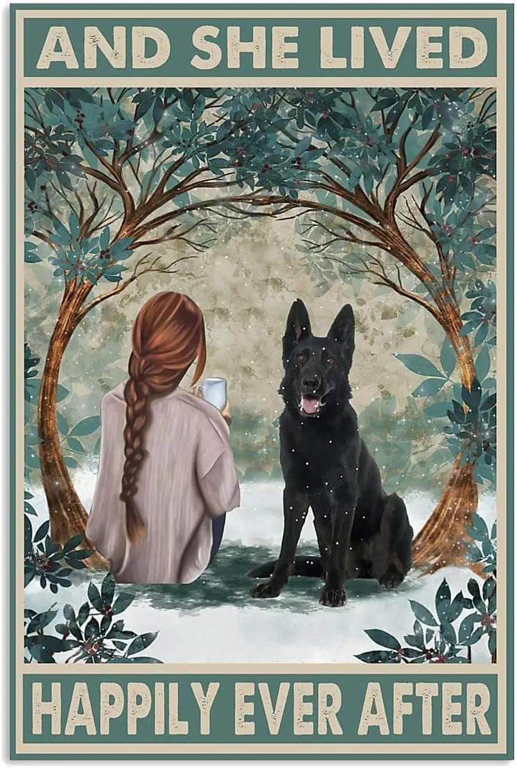 Черная немецкая овчина и она жила счастливо со своей собакой металлический