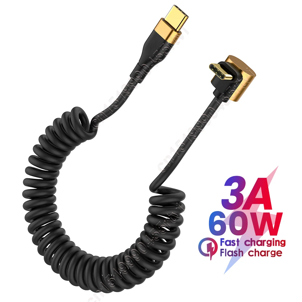 

3A Fast Charging USB C To USB Type C 60W Data Cable Spring Pull Telescopic Car USB Cable For Samsung Xiaomi POCO OPPO Honor