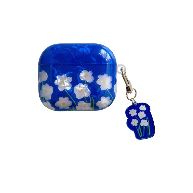 

Blue Shell Pattern Small Pro Ca Flowers Earphone For 1 2 Soft Shell Texture Shockproof Case For 3 Cover