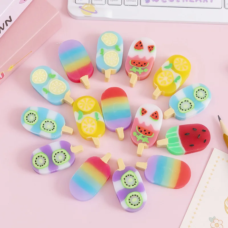 

1 Set/4pcs Summer Ice Cream Color Erasers Set Kawaii School Supplies Cute Eraser Korean Stationery Bundle Office School Supplies
