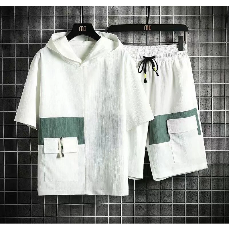 2023 Summer New Men's Classic Fashion Ice Silk Sports Suit Men's Casual Loose Large Size Comfortable High-Quality Two-Piece Set