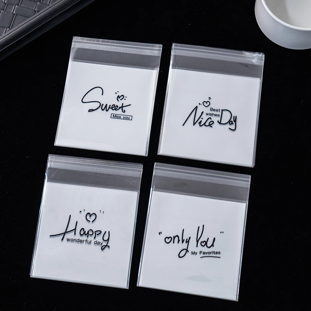 Самоклеящиеся прозрачные пакеты для печенья с английскими буквами оптом 100 шт.