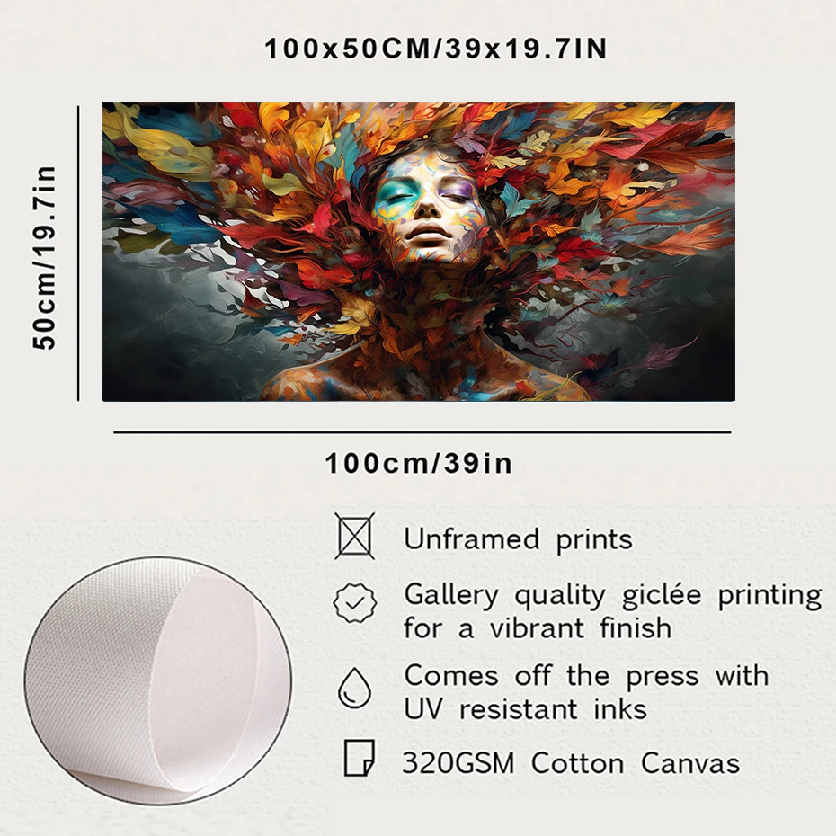 Красочные листья женский плакат большого размера настенное искусство холст