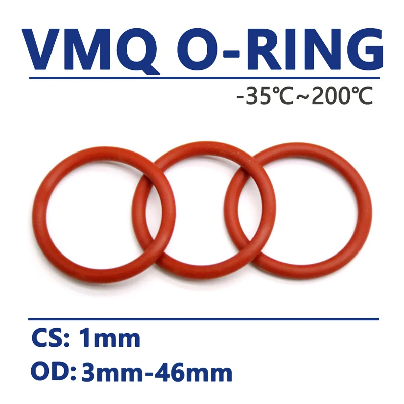 

Thickness CS 1mm Red VMQ Silicone O Ring OD 3-46mm Food Grade Waterproof Washer Rubber Insulated Round Shape Sealing Gasket