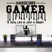 banksy hardcore gamer inspiral quote wall sticker gameroom playroom video game controller wall decal bedroom vinyl decor