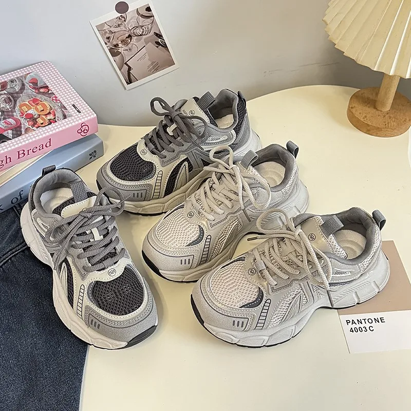 2025 женская винтажная обувь для папы на массивной платформе с низким берцем