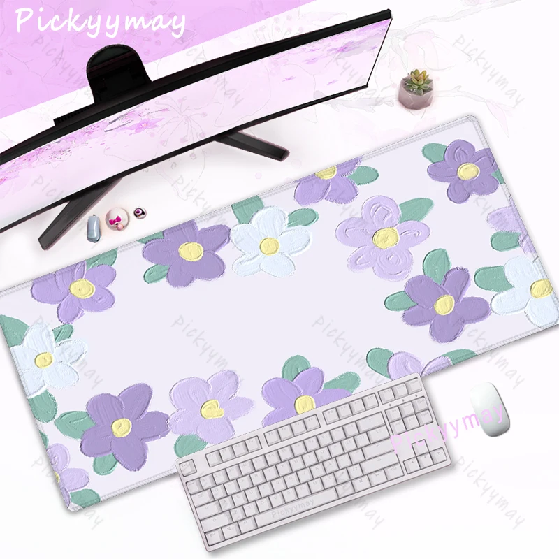

Purple Flower Large Mouse Pad 100x50cm Big Computer Mousepads Big Keyboard Mat Cute Mouse Pads Kawaii Desk Mats Locking Edge