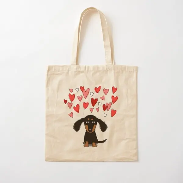 

Cute Dachshund Puppy Dog With Valentine Canvas Bag Ladies Shopper Women Printed Grocery Fashion Shoulder Bag Reusable Travel