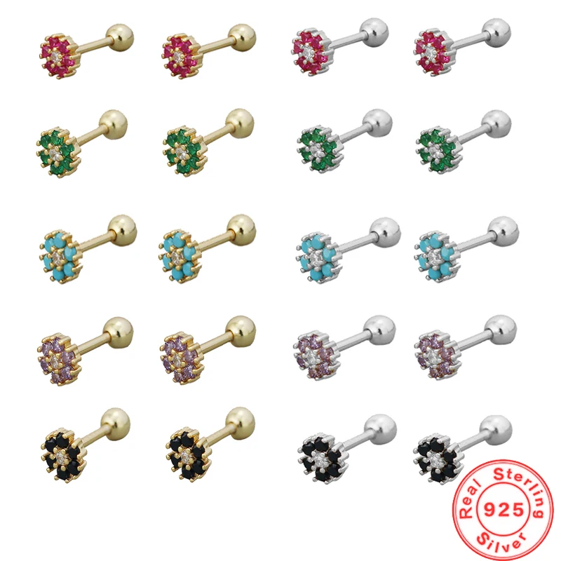 

Simple INS Cute Mini Flower Stud Earrings for Girl 925 Sterling Silver Korean Style Multicolor Fashion Screw Earrings Wholesale