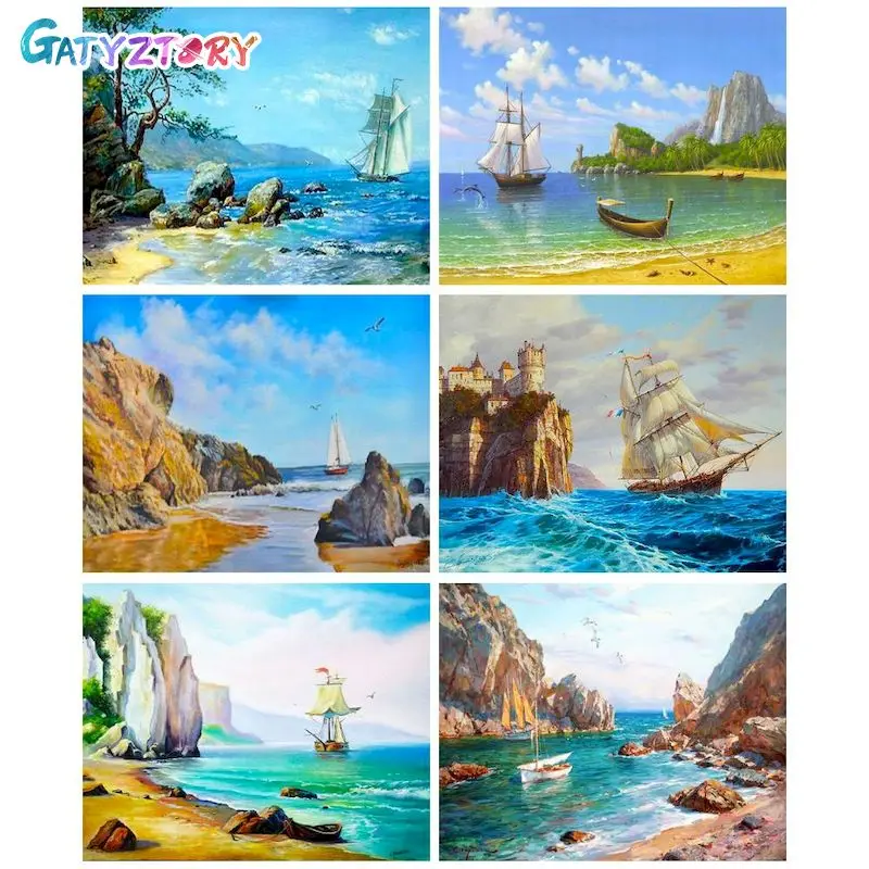 

GATYZTORY Pictures By Number Seaside Landscape Drawing On Canvas Acrylic Painting By Numbers Gift Home Decoration Handpainted Wa