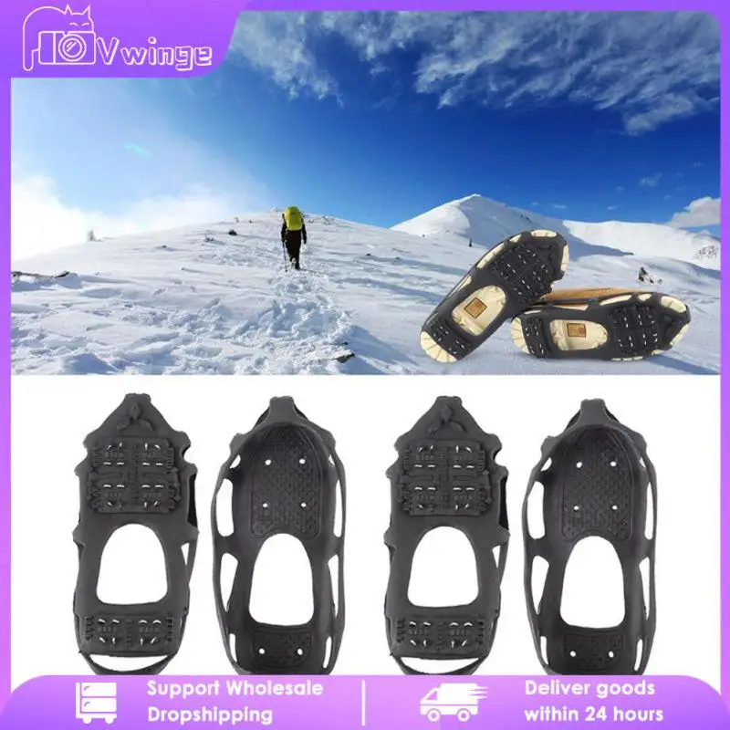

Black Shoe Buckle Comfort Snow Essential Crampons All Ages Snow Antiskid Shoe Cover Stainless Steel 24 Tooth Crampon Durability