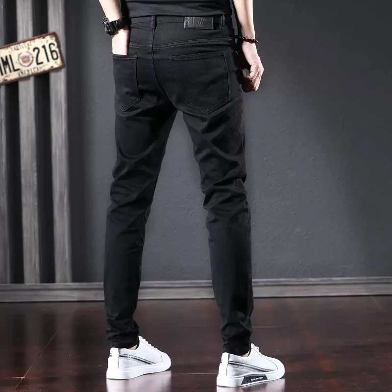 Casual Black Jeans Men Slim Fit Pencil Pants Fashion Streetwear Pure Color Denim Trousers CP2178
