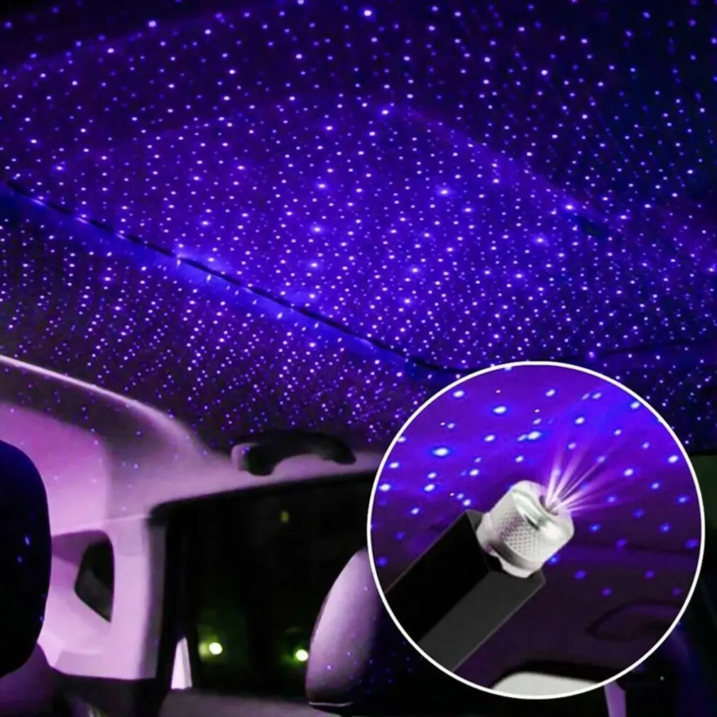 New Car Light USB Roof Atmosphere Star Projection Spotlight Interior Decoration Lamp 360 Degree Adjustable Angle Curved Plastic
