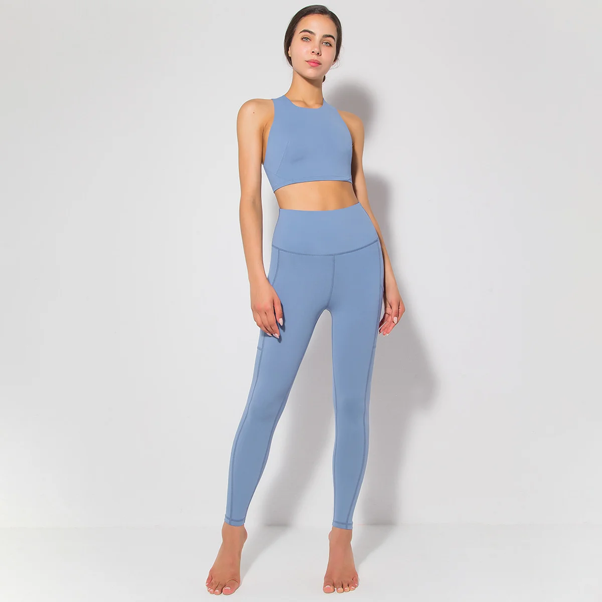

Yoga Suit New Beautiful Back Bra Hip Pocket Tight Yoga Pants Fitness Running Sports Yoga Suit