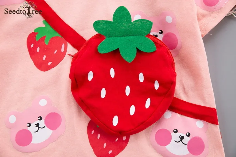 2022 Summer Casual Children's Sets Strawberry Printed Round Neck Short Sleeve T-Shirt Elastic Waist Shorts Two Piece Suit