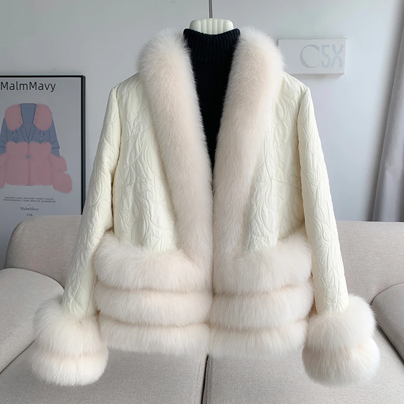 

PUDI New Fashion Women Real Fox Fur Accessories Winter Jacket Duck Down Lining Soft Design Coat CT319