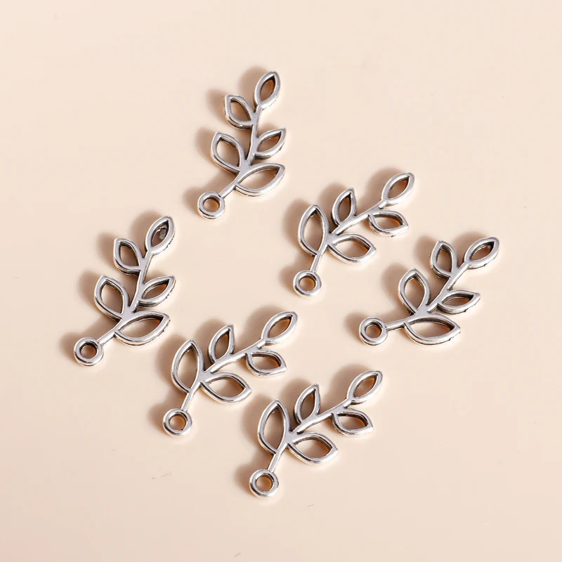 Leslie 50 шт. 25*12 мм посеребренные ветки дерева в виде листа подвески для браслета