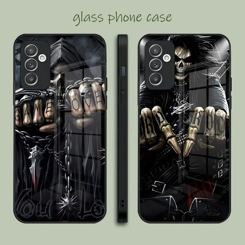 

Grim Reaper Skull Phone Case Tempered Glass For Samsung A12 A22 A32 A42 A51 A52 S22 S21 S21FE S20 Ultra Note 20 10 Pro Plus