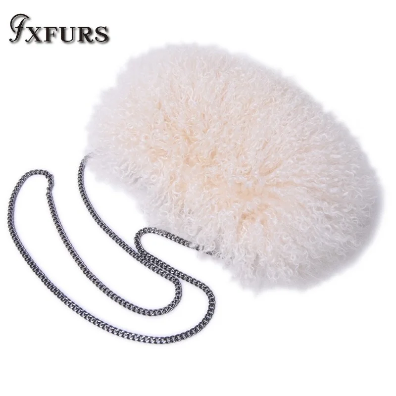 

Hand High Bag quality Round New Tibet Warmer Handbag Evening Crossbody Bags Winter Women Small Chain Wool Zipper Lamb Fur